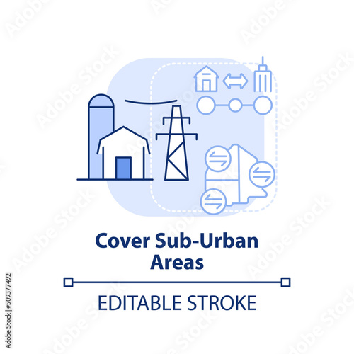 Cover suburban areas light blue concept icon. Building mobility service abstract idea thin line illustration. Isolated outline drawing. Editable stroke. Arial, Myriad Pro-Bold fonts used