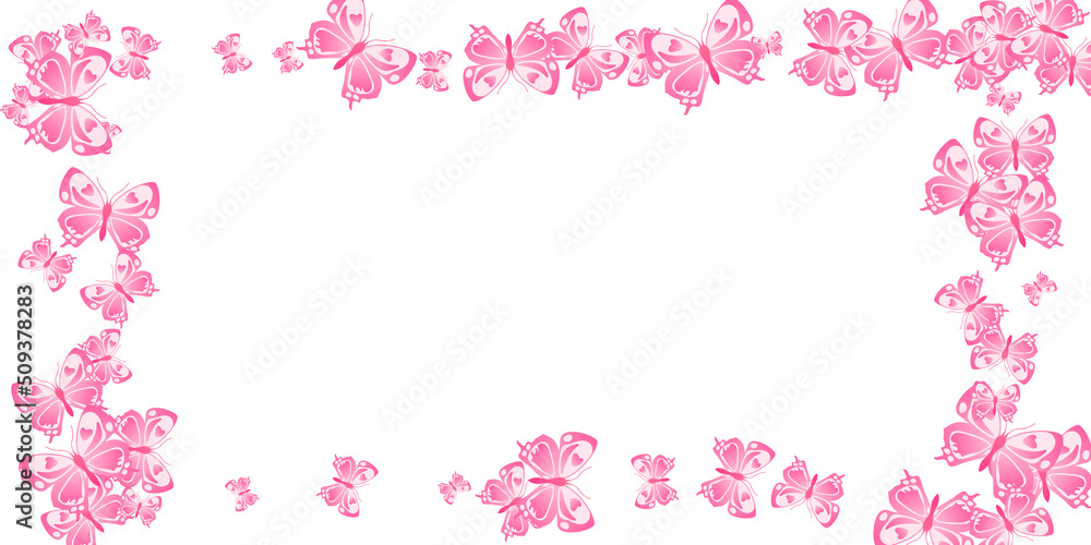 Tropical pink butterflies isolated vector background. Summer funny insects. Decorative butterflies isolated dreamy wallpaper. Sensitive wings moths patten. Fragile beings.