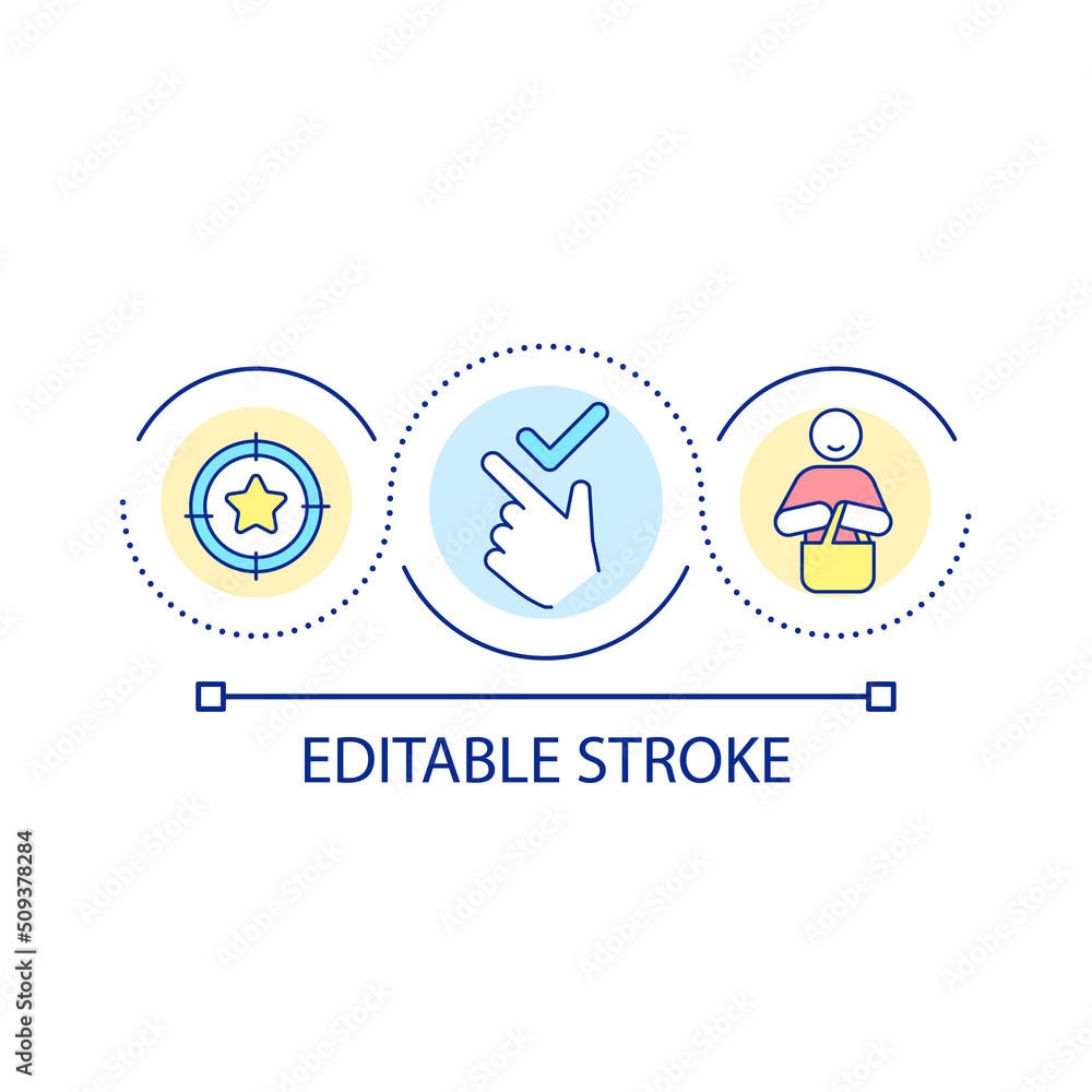 Successful purchase loop concept icon. High satisfaction levels abstract idea thin line illustration. Sales process. Buyer perspective. Isolated outline drawing. Editable stroke. Arial font used Successful purchase loop concept icon. High satisfaction levels abstract idea thin line illustration. Sales process. Buyer perspective. Isolated outline drawing. Editable stroke. Arial font used