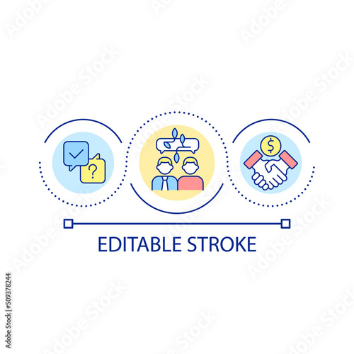 Achieving effective communication loop concept icon. Collaborative environment abstract idea thin line illustration. Reaching agreement. Isolated outline drawing. Editable stroke. Arial font used