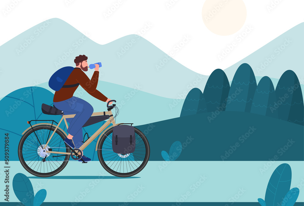 Bicycle for travel. Active sports. Two-wheeled transport. Vector illustration