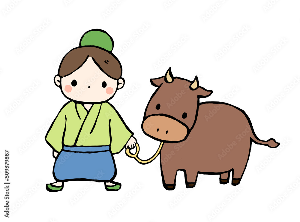 彦星と牛のイラスト