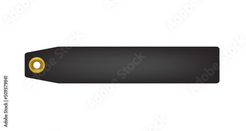 Realistic black tag with golden metal eyelet, vector illustration