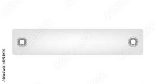 Rectangular tag with two silver eyelets, realistic 3d vector illustration isolated on white background.