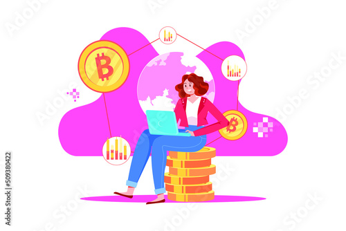 Blockchain System Illustration concept. Flat illustration isolated on white background