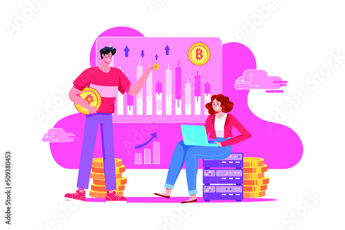 Blockchain System Illustration concept. Flat illustration isolated on white background