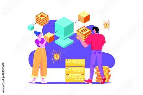 Blockchain System Illustration concept. Flat illustration isolated on white background
