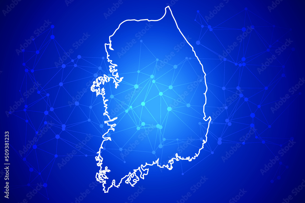 South Korea Map  Technology with network connection background
