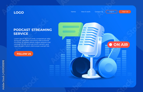 Podcast streaming service website page design vector 
