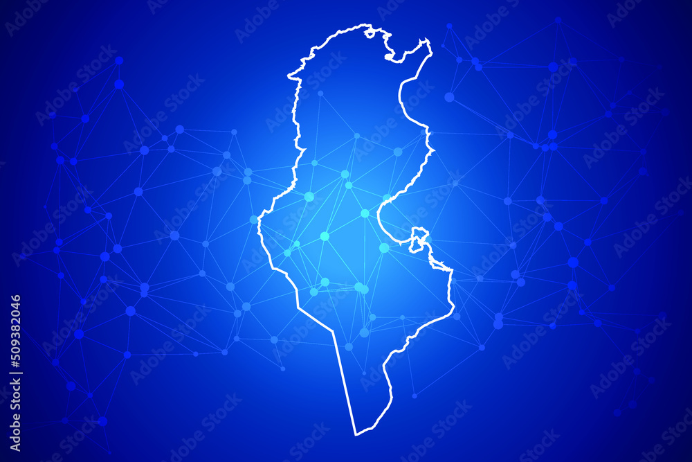 Tunisia Map Technology with network connection background