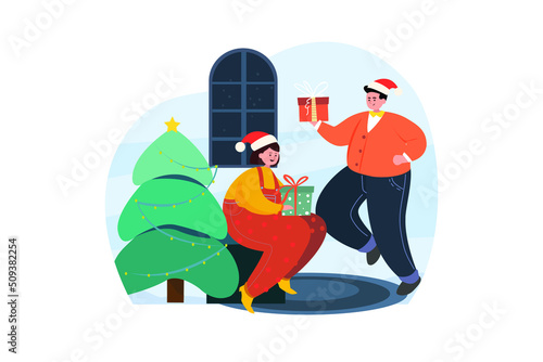 Merry Christmas Illustration concept. Flat illustration isolated on white background © freeslab