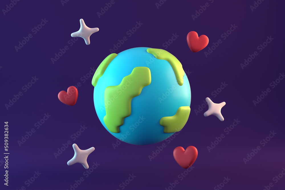 Naklejka premium Earth Love Cute Stylized 3d Illustration