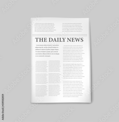 Realistic white newspaper mockup with header and columns