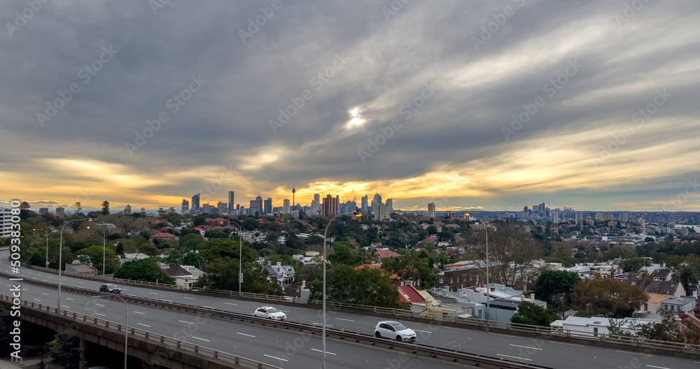 Sydney Harbour forshore viewed from the Bondi Junction in NSW Australia CBD and High rise residential and commercial buildings