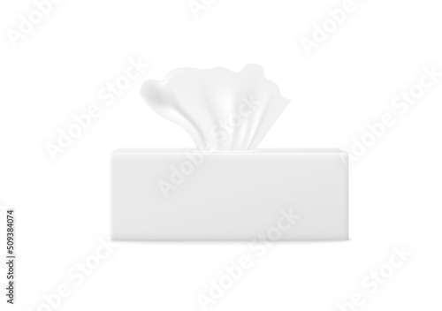 Tissue box with paper napkin from side view, realistic 3d vector illustration isolated on white background.