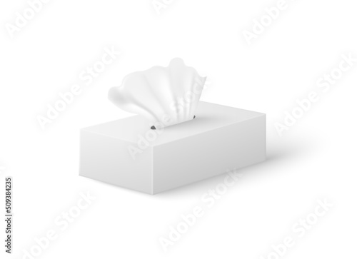 Tissue box realistic mockup, product angle view, 3d vector illustration isolated on white background.