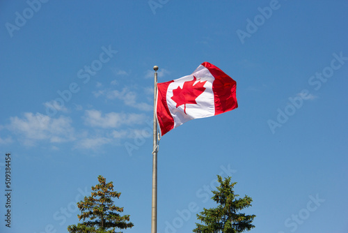Canadian flag on a sunny day
