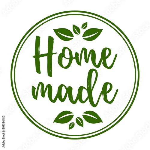 Home made stamp with house and plant illustration	
