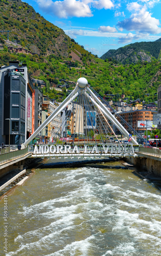 Scenic cityscape of Andorra la Vella city center with a Pont de Paris  bridge and modern houses Stock Photo | Adobe Stock