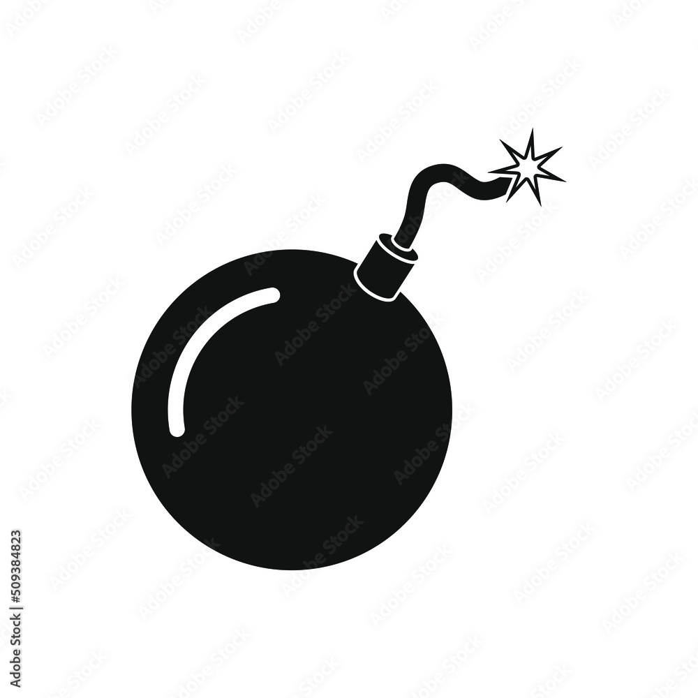 Bomb graphic icon. Bomb with burning fuse isolated sign on white background. Vector illustration Bomb graphic icon. Bomb with burning fuse isolated sign on white background. Vector illustration