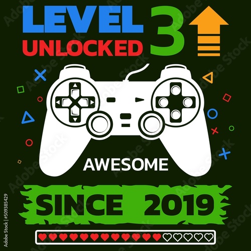 Birthday Boy Gamer Level 3 vector, Level 3 Unlocked illustration