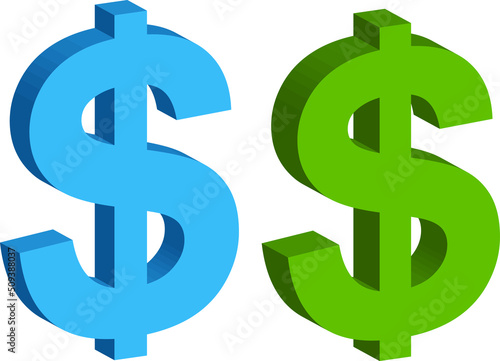 dollar sign icon. illustration of dollar signs green and blue. vector. on white background