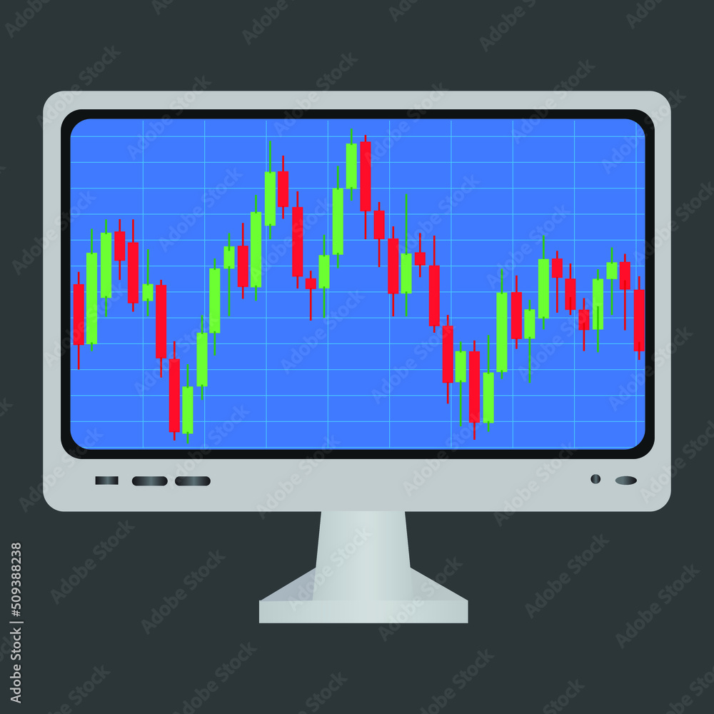 graph on monitor. stock market candle stick on the monitor. on white background graph on monitor. stock market candle stick on the monitor. on white background