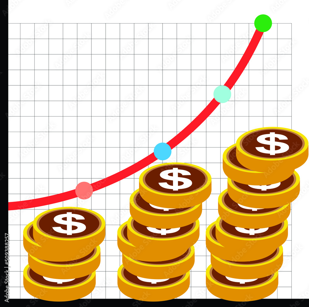 dollar coin and and graph chart growing graph. business growing and stock market graph dollar coin and and graph chart growing graph. business growing and stock market graph