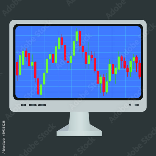 graph on monitor. stock market candle stick on the monitor. on white background