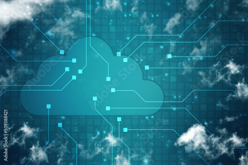 2d illustration of Cloud computing  Digital Cloud computing Concept background. Cyber technology  internet data storage  database and data server concept