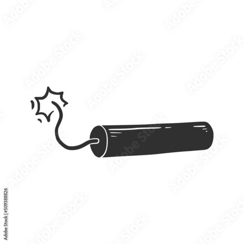 Hand drawn dynamite with fire element. Comic doodle sketch style. Dynamite for explosion concept icon. Vector illustration.