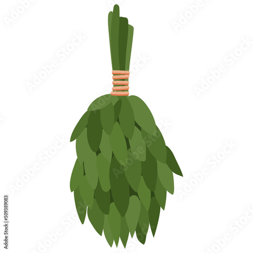 Sauna birch broom vector cartoon illustration isolated on a white background.