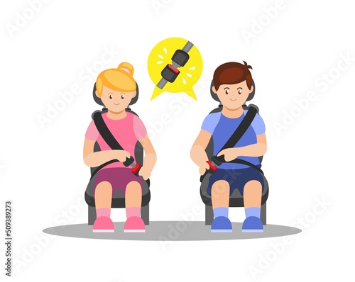 People sit wearing car seat belt instruction symbol illustration vector
