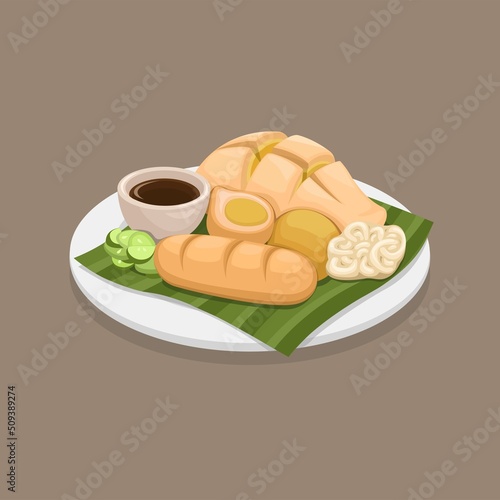 Pempek is fish cake traditional street food from Palembang, Indonesia illustration vector photo