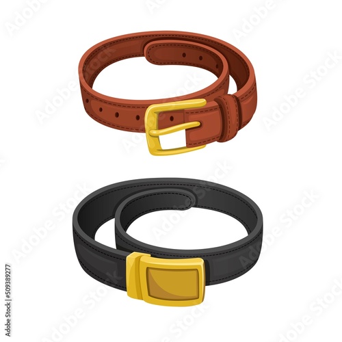Belt in brown and black leather color variation set illustration vector