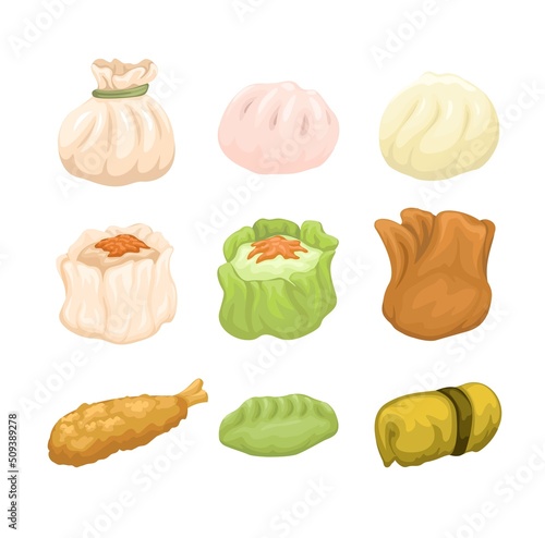 Dim sum shumai menu collection set asian food illustration vector
