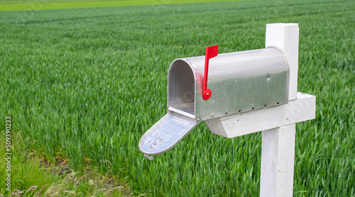 US mailbox on a green background