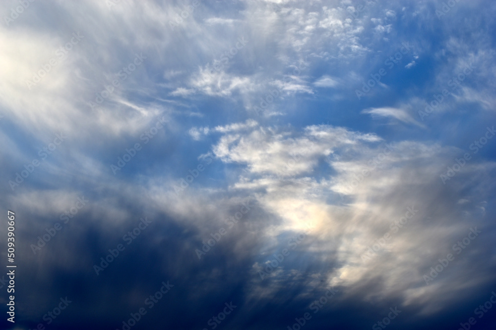 Fototapeta premium Sunset horizon in the evening bright yellow red clouds
