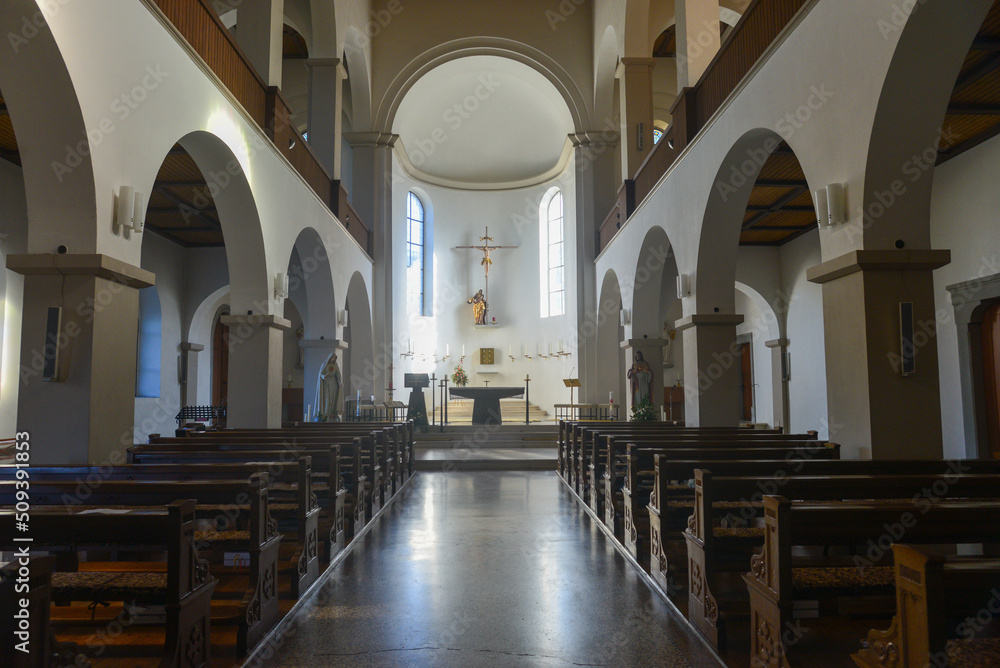 Innenansicht Klosterkirche der Abtei Mariastern-Gwiggen in Hohenweiler / Vorarlberg, Österreich