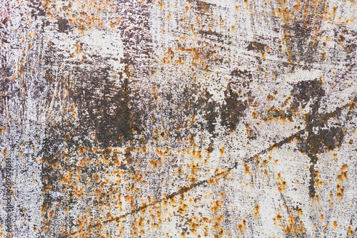 Old scratched and rusty painted metal surface, background texture. Texture of metal rusty wall