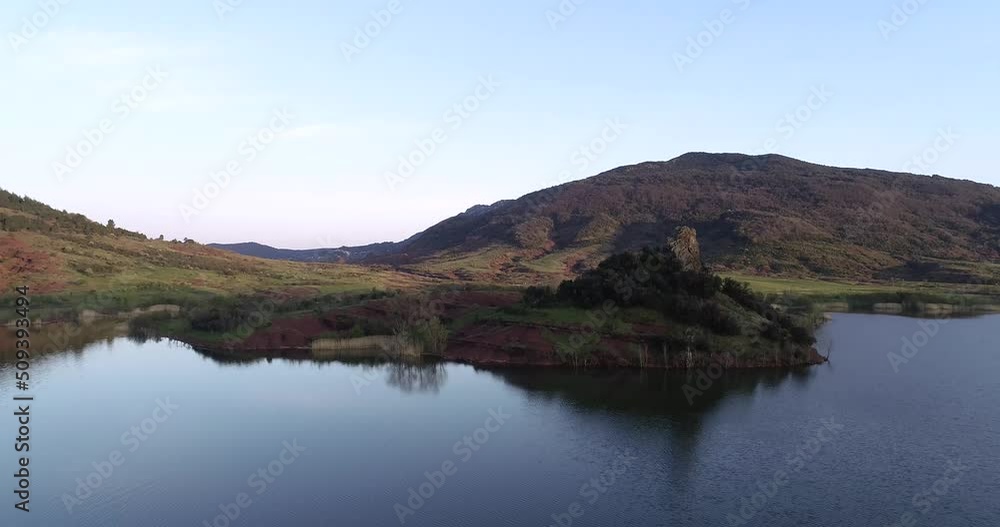 Drone Flight over mountain lake with beautiful stormy weather Drone Flight over mountain lake with beautiful stormy weather