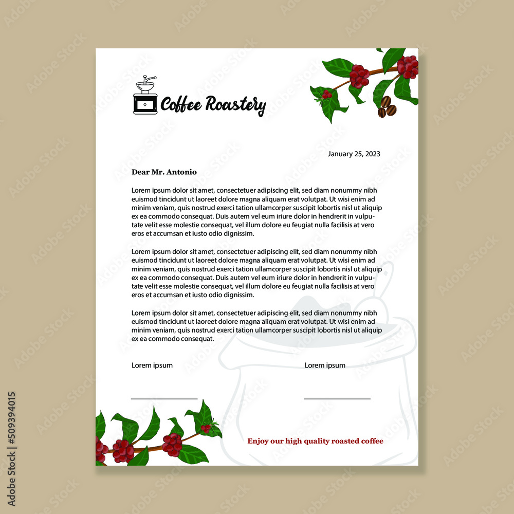 Coffee roastery letterhead template Stock Vector | Adobe Stock