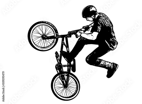 bmx stunt cyclist sketch - vector artwork