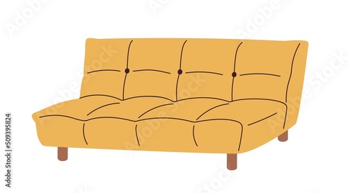 Mid-century retro sofa bed design. Trendy armless couch for living room interior. Stylish modern cozy soft lounge furniture of 50s. Colored flat vector illustration isolated on white background photo