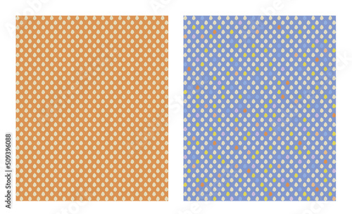 Vector collection of two abstract seamless patterns with polka dot ornament. Isolated on white background.