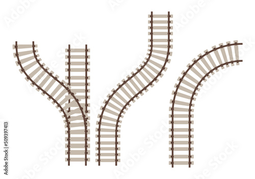 Set of realistic train tracks railroad contour, vector illustration