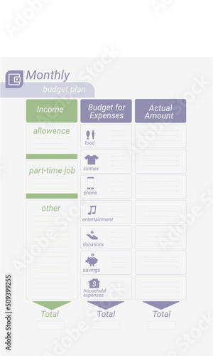 Monthly budget plan