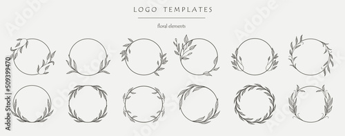  Wedding flourish laurel wreaths for invitation card. Logo templates. Set of the hand-drawn botanical wreaths.