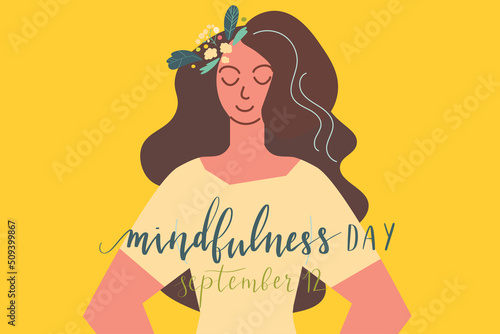 Mindfulness Day September 12 hand written lettering illustration postcard template