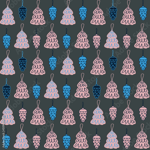 christmas background christmas tree decorations and cones vector seamless pattern